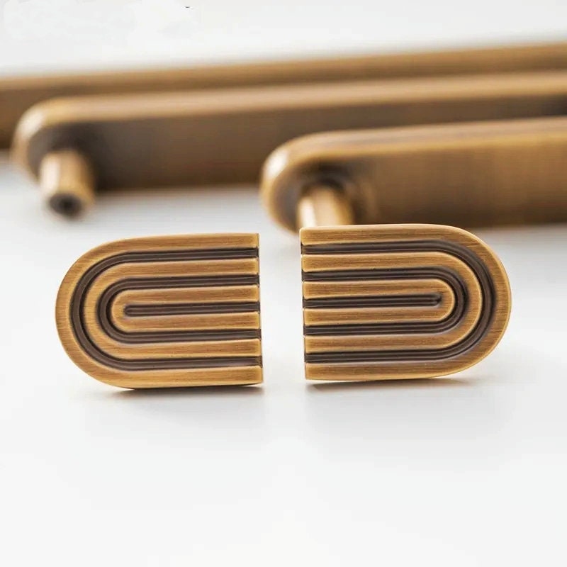 Aged brass retro pattern bar handle/Bronze brass bar handle/gold echo pattern drawer pull/kitchen furniture hardware/mid century modern