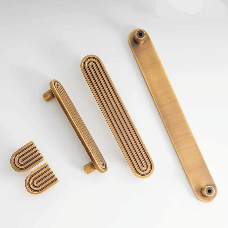 Aged brass retro pattern bar handle/Bronze brass bar handle/gold echo pattern drawer pull/kitchen furniture hardware/mid century modern