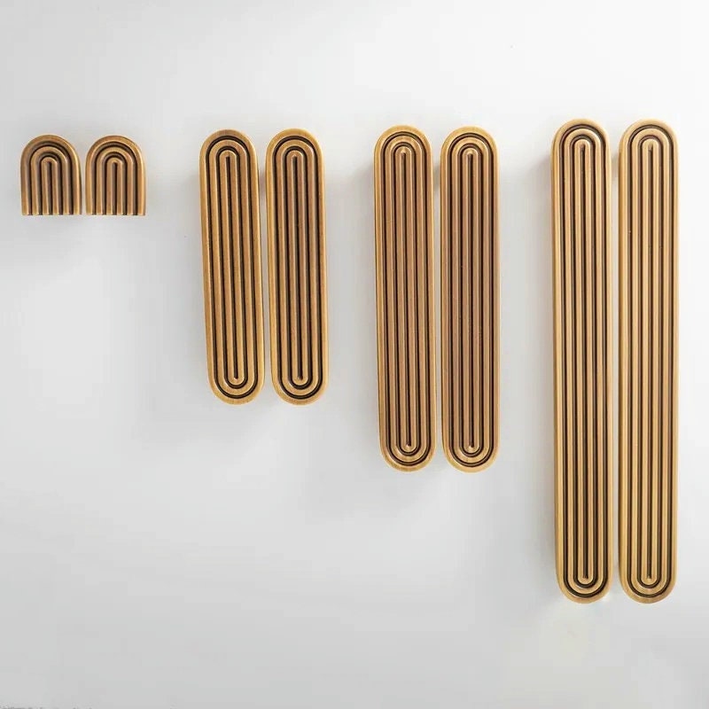 Aged brass retro pattern bar handle/Bronze brass bar handle/gold echo pattern drawer pull/kitchen furniture hardware/mid century modern