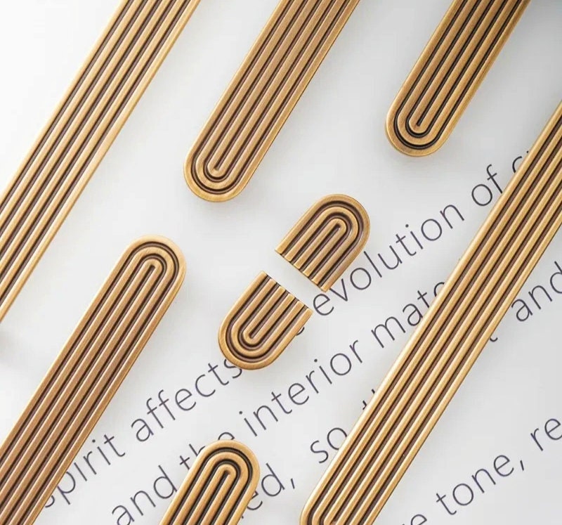 Aged brass retro pattern bar handle/Bronze brass bar handle/gold echo pattern drawer pull/kitchen furniture hardware/mid century modern