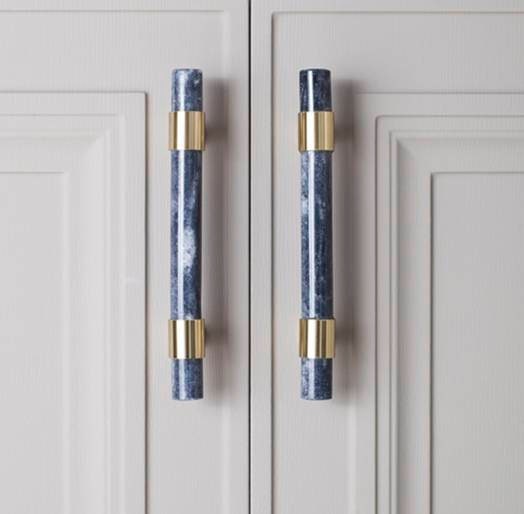 Smoke grey marble and brass bar handle/gray marble drawer pull/stone furniture hardware/marble and brass cabinet pull/Marble door handle