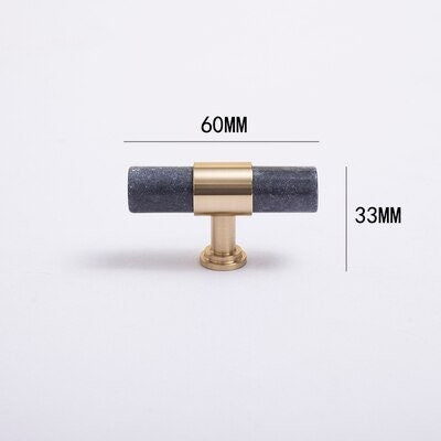 Smoke grey marble and brass bar handle/gray marble drawer pull/stone furniture hardware/marble and brass cabinet pull/Marble door handle