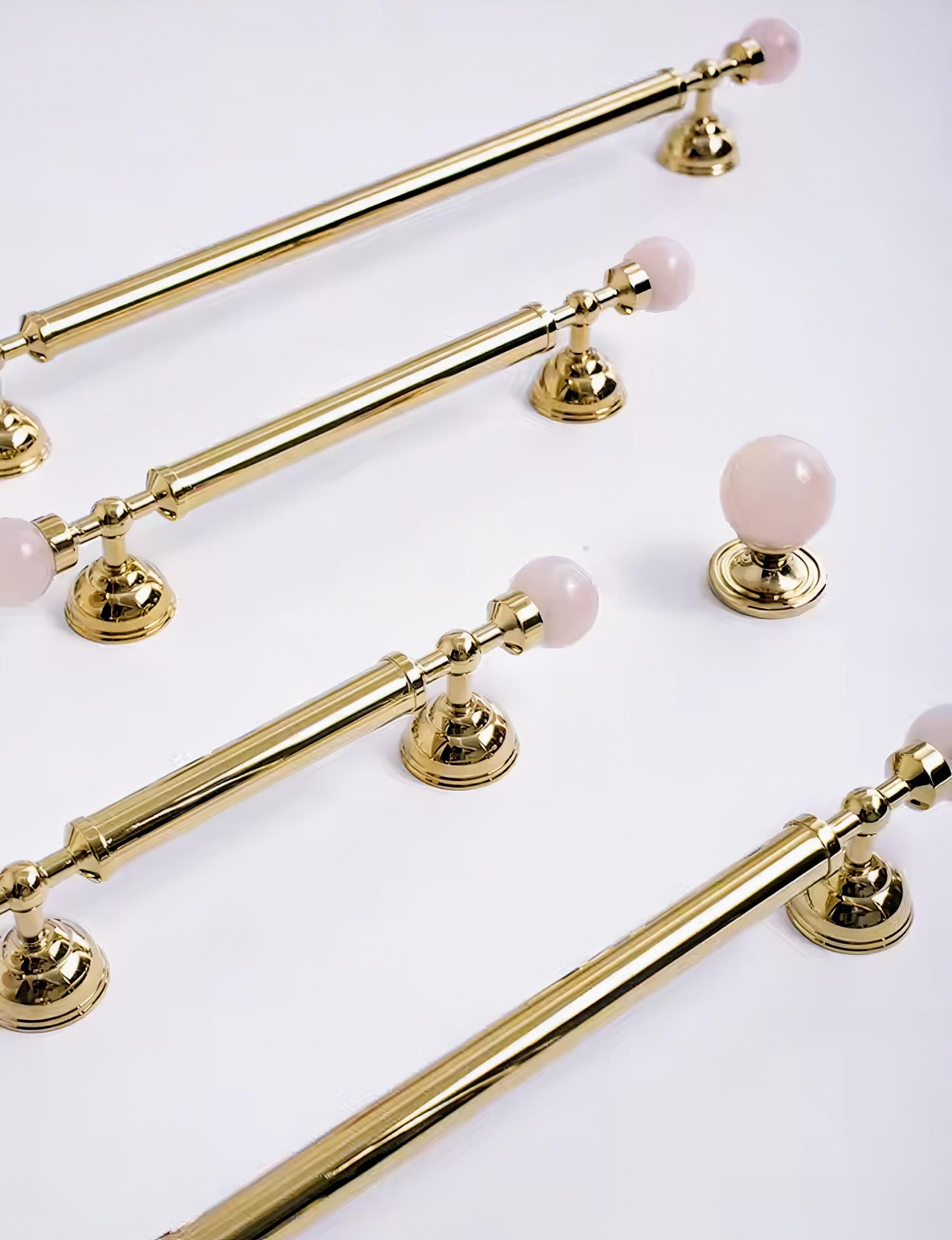 Shiny gold brass pink crystal bar handle/Semi precious stone and brass drawer pull/unique cabinet handle/IKEA hack/wardrobe door handle