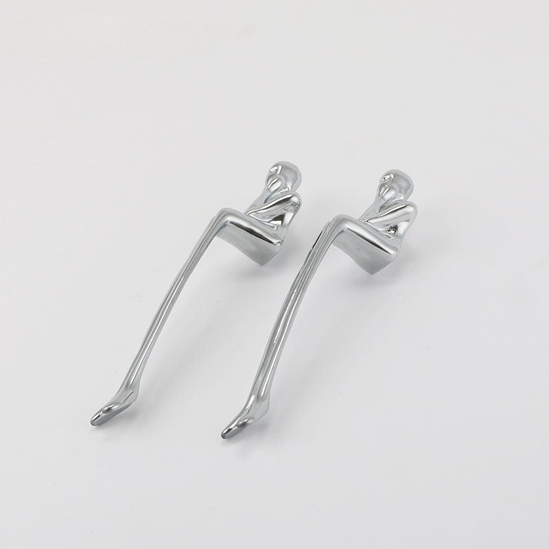 Silver thinking man cabinet handle/man shaped figure door handle/abstract man figurine drawer handle/unusual furniture hardware/Brass handle