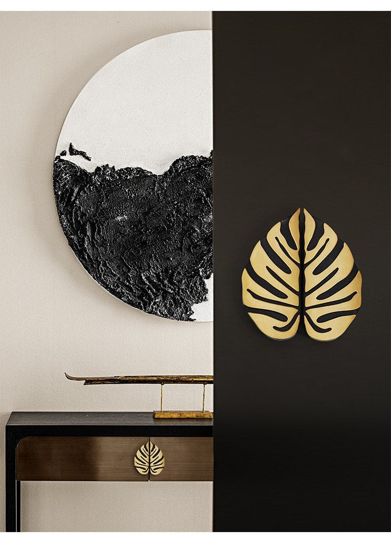 A pair of Monstera leaf drawer handles/Cheese Plant Leaf shaped cabinet pulls/Gold or Silver Tropical leaf door handles/Unique drawer handle