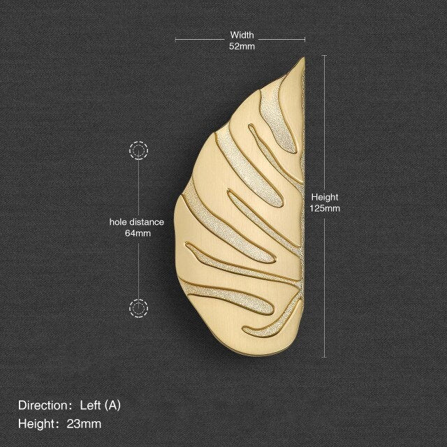 A pair of Monstera leaf drawer handles/Cheese Plant Leaf shaped cabinet pulls/Gold or Silver Tropical leaf door handles/Unique drawer handle
