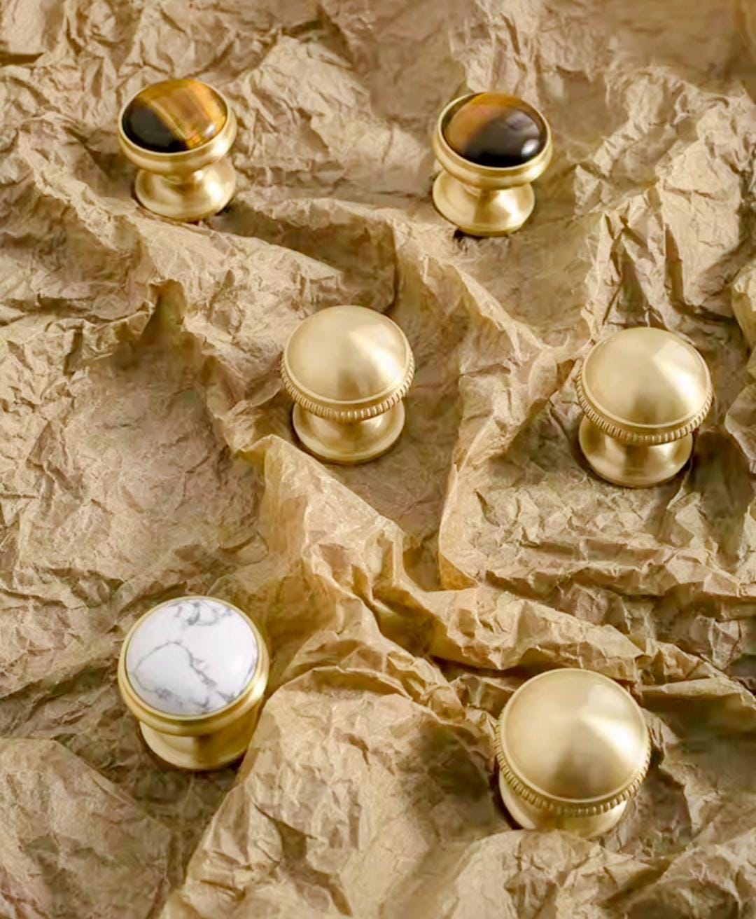 Tiger eye stone or white turquoise and brass drawer pull/Golden semi precious stone cabinet handle/Gold gemstone door knob/Luxury hardware