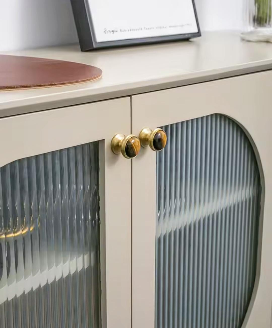 Tiger eye stone or white turquoise and brass drawer pull/Golden semi precious stone cabinet handle/Gold gemstone door knob/Luxury hardware