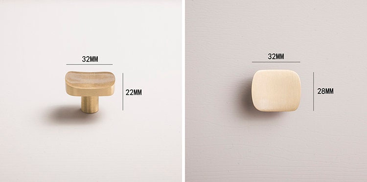 Gold contoured rectangle shaped drawer handle/Solid brass square shaped cabinet handle/Geometric square drawer knob/Brass kitchen hardware