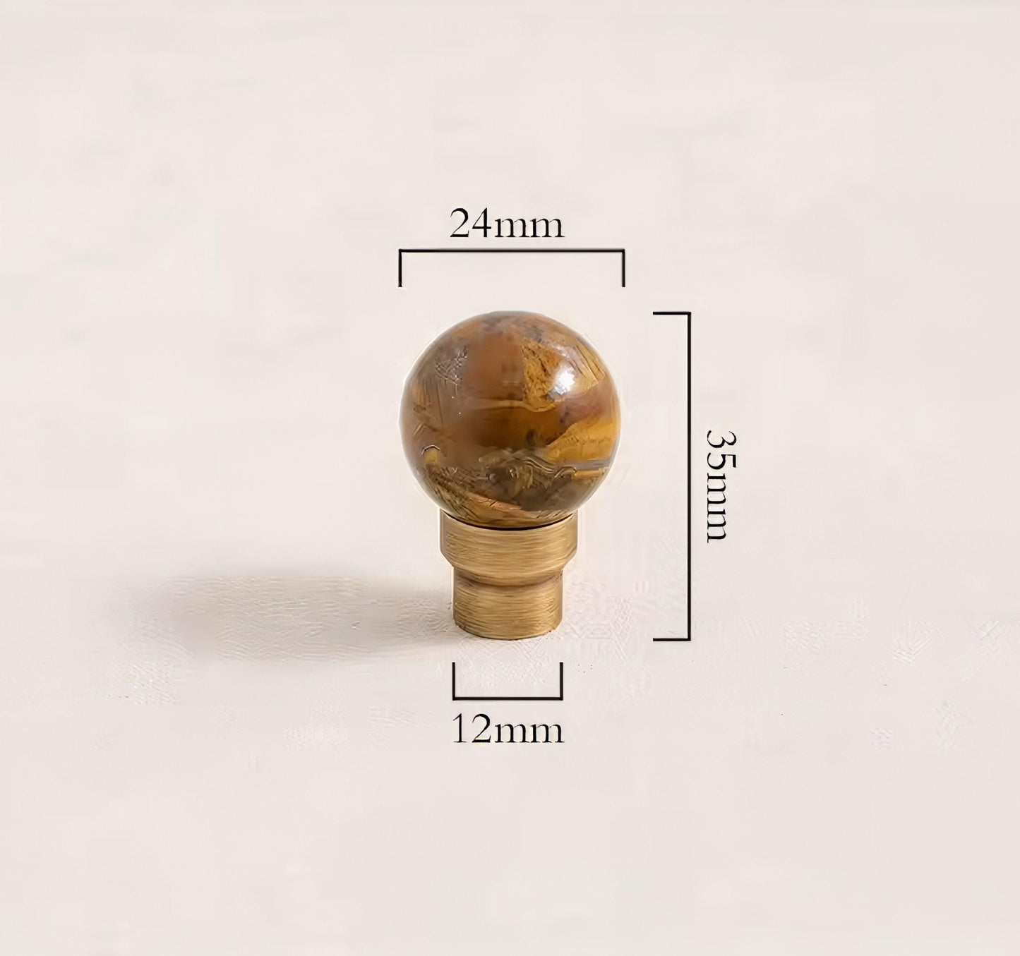 Bronze bar handle resting on tiger eye stone ball/Bronze and tiger eye cabinet handle/Semi precious stone and aged brass furniture hardware