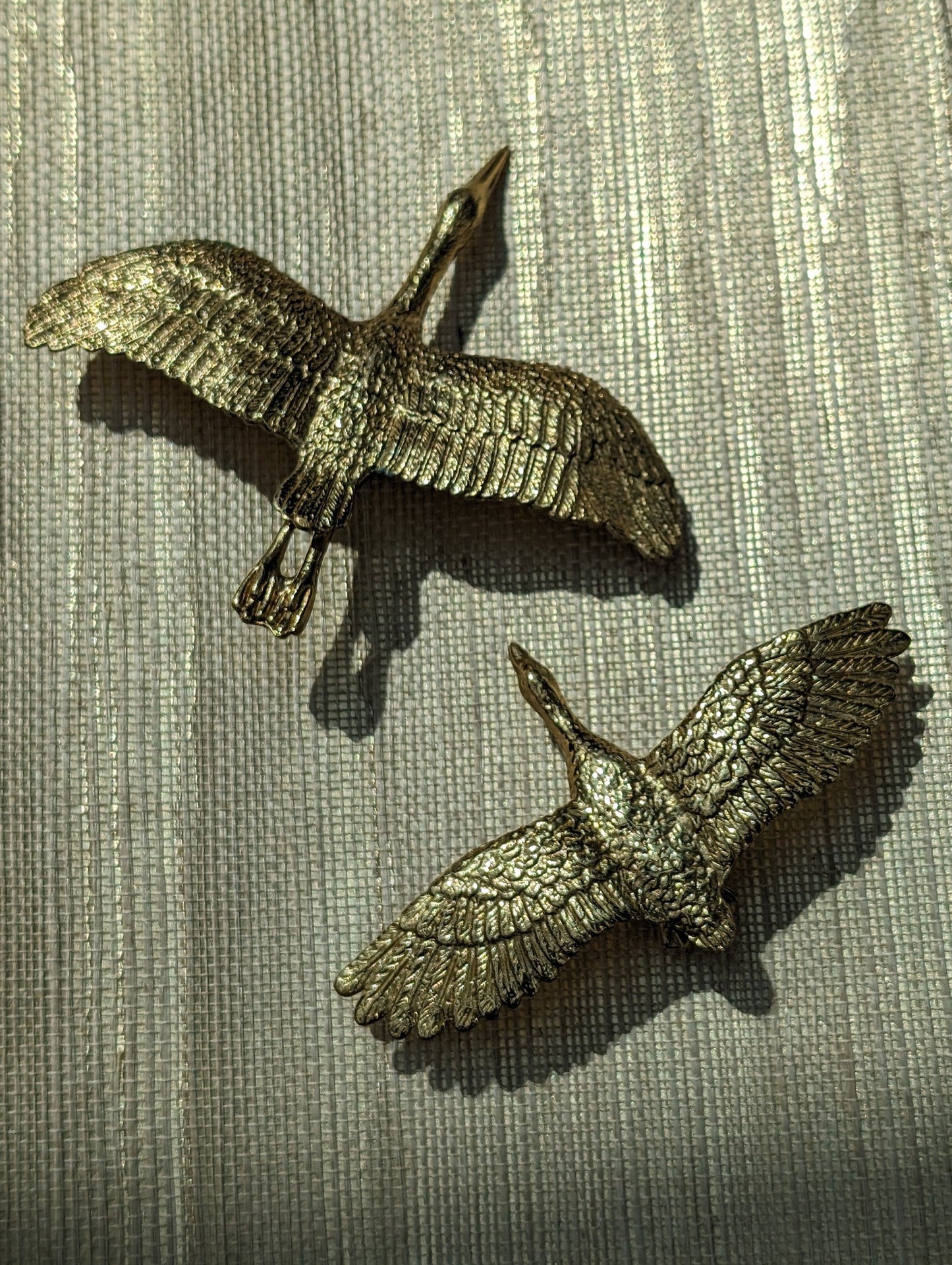 Brass Flying Egret Cabinet Pull/Gold Crane Door Handle/Stork shaped drawer handle/gold furniture hardware/Oriental Bird Cabinet Handle