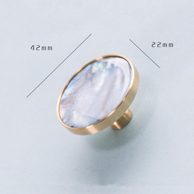 Round pale blue Abalone shell and brass drawer pull/Iridescent blue mother of pearl door handle/Brass round light blue pearl cabinet handle