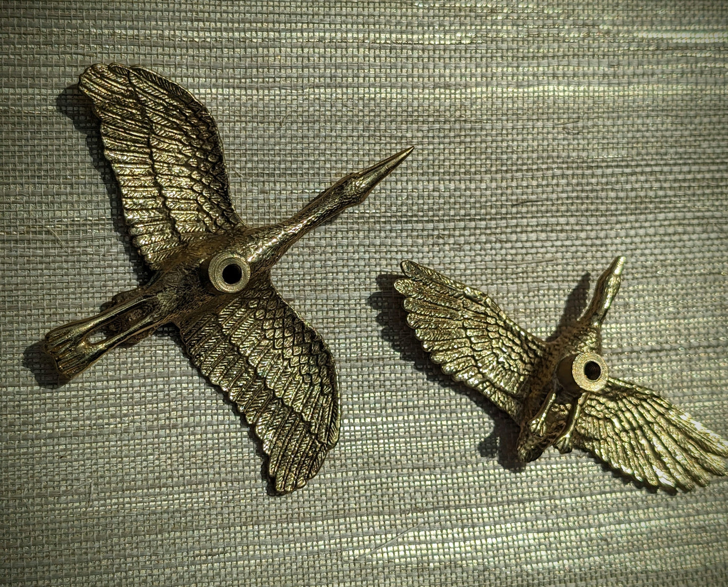 Brass Flying Egret Cabinet Pull/Gold Crane Door Handle/Stork shaped drawer handle/gold furniture hardware/Oriental Bird Cabinet Handle
