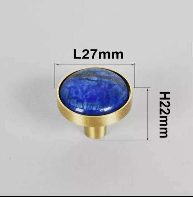 Electric blue lapis lazuli and gold brass drawer knob/blue stone cabinet handle/gemstone drawer pull/blue cabinet handle/blue hardware