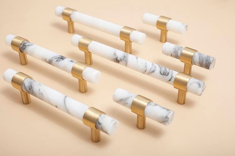 White and grey Calcutta marble cabinet pull handle/white marble and brass drawer pull/white marble door handle/marble furniture hardware