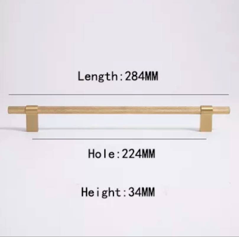 Gold brass bar handle with plain fixings/knurled texture cabinet handle/home improvement hardware/modern brass kitchen hardware/gold handle
