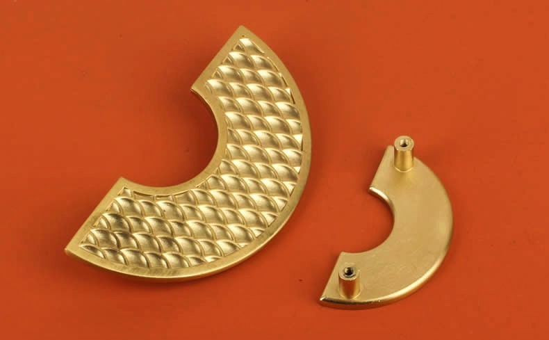 A Pair of Gold brass Fish Scale Cabinet Pulls/half circle wardrobe handles/statement handles/large cabinet handles/Semi circle drawer handle