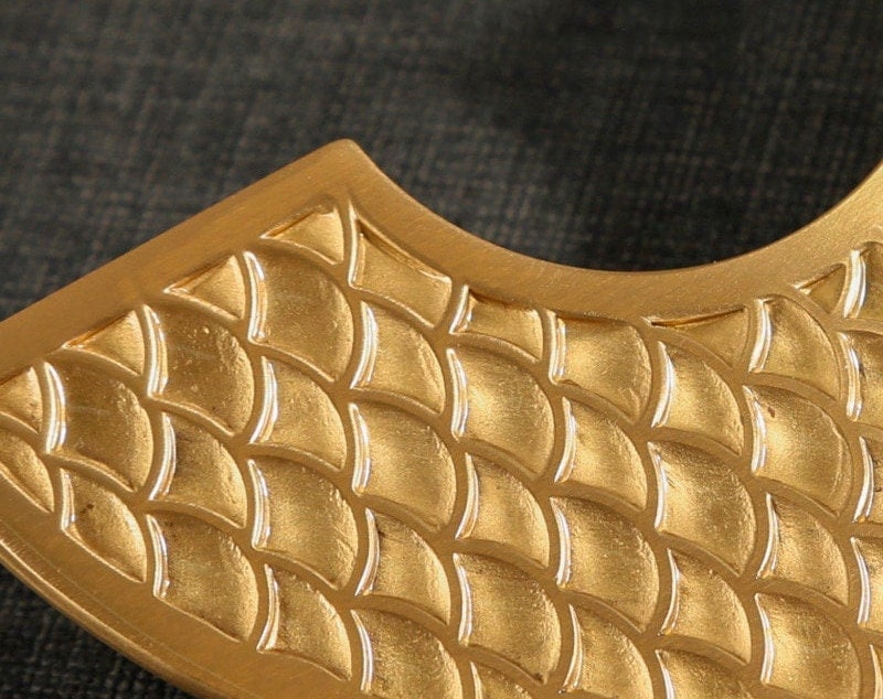 A Pair of Gold brass Fish Scale Cabinet Pulls/half circle wardrobe handles/statement handles/large cabinet handles/Semi circle drawer handle