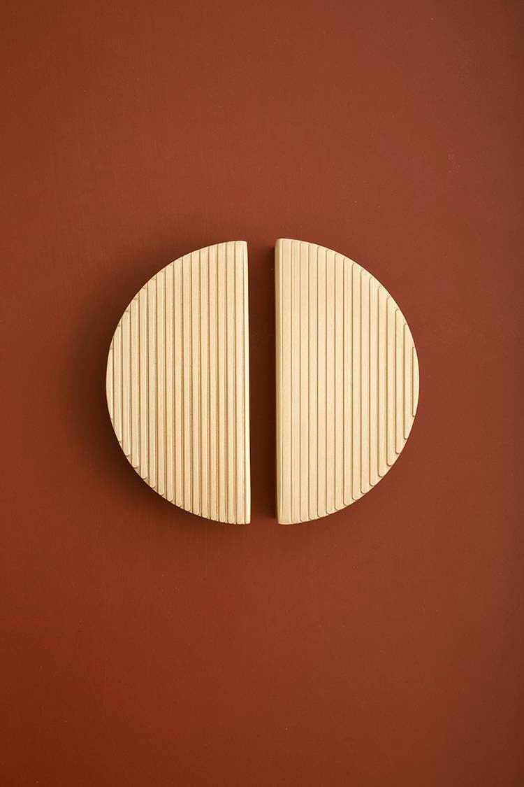 1 Pair of patterned brass semi circle handles/2 x demi lune drawer pulls/large cabinet handles/large gold textured metal semi circle handles