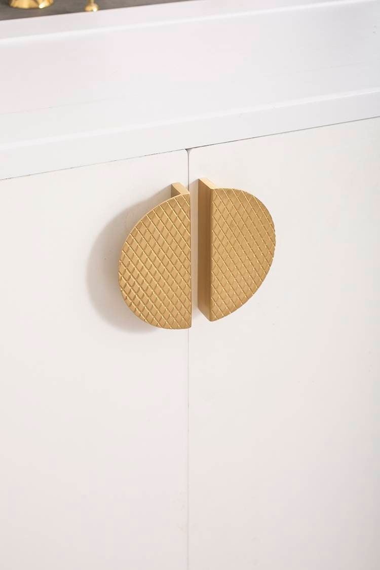 1 Pair of patterned brass semi circle handles/2 x demi lune drawer pulls/large cabinet handles/large gold textured metal semi circle handles