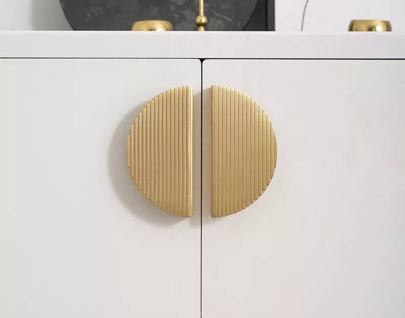 1 Pair of patterned brass semi circle handles/2 x demi lune drawer pulls/large cabinet handles/large gold textured metal semi circle handles