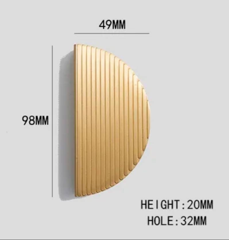 1 Pair of patterned brass semi circle handles/2 x demi lune drawer pulls/large cabinet handles/large gold textured metal semi circle handles