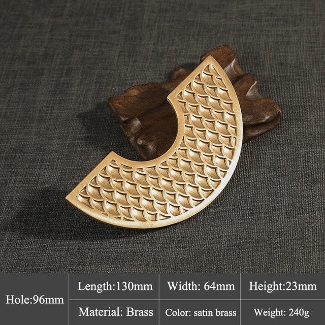 A Pair of Gold brass Fish Scale Cabinet Pulls/half circle wardrobe handles/statement handles/large cabinet handles/Semi circle drawer handle