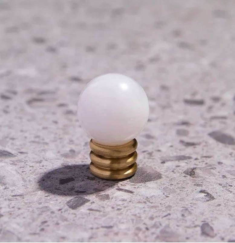 Semi precious stone ball and ridged brass drawer pull/small colourful stone cabinet handle/hardware for small furniture/gemstone door knob
