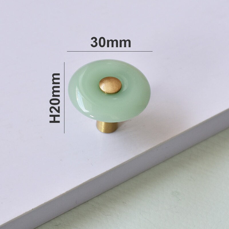 Round green or white resin and brass drawer handle/Green or white cabinet pull/Round brass and green resin door knob/Green drawer knob/MCM