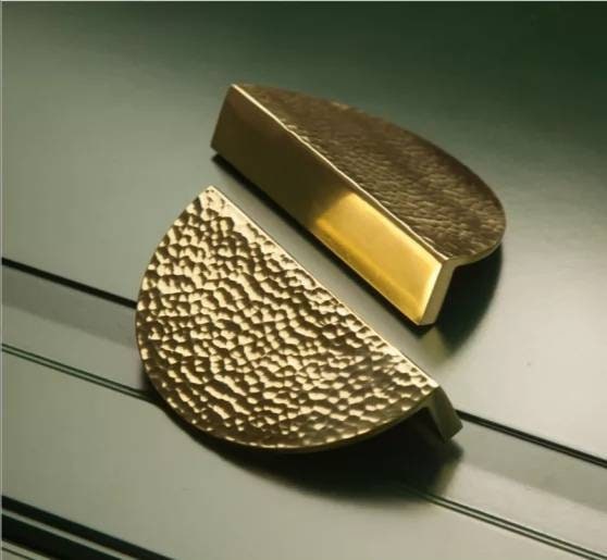 1 Pair of hammered brass semi circle handles/ 2 x demi lune drawer pulls/large cabinet handles/large gold textured metal semi circle handles