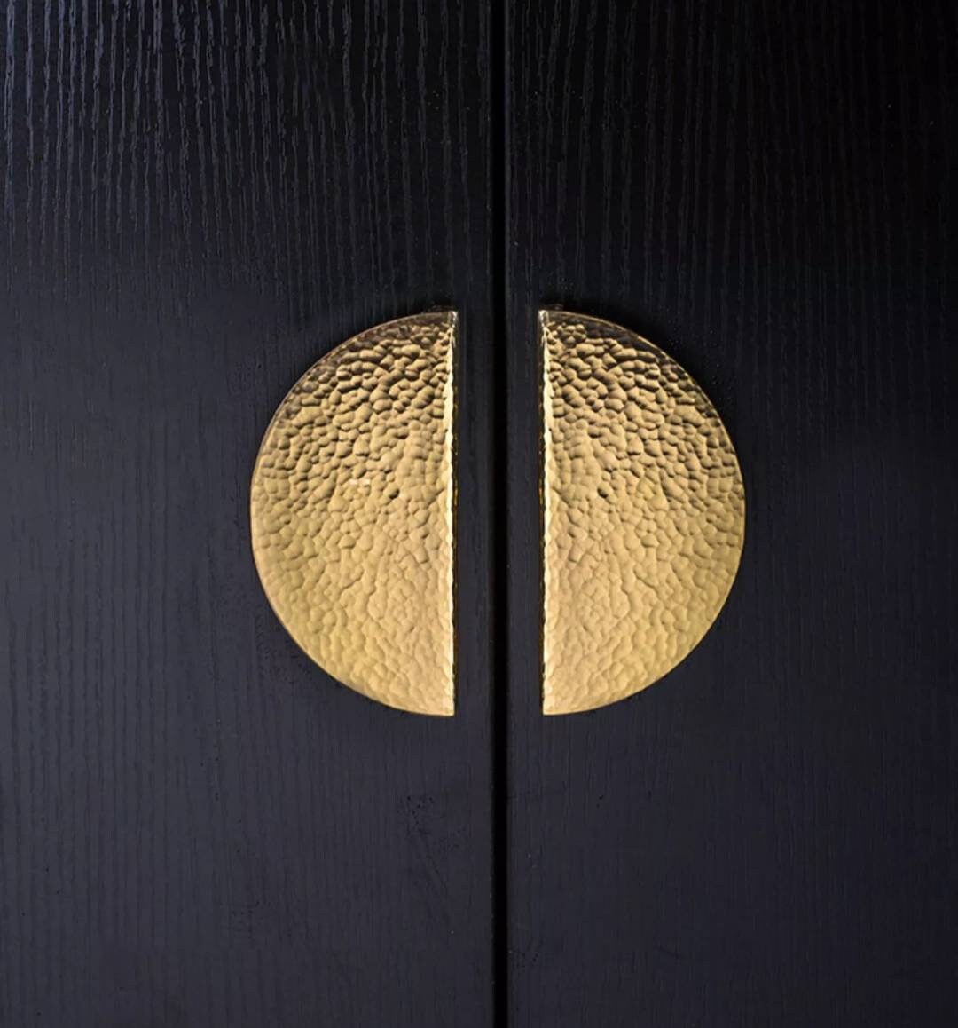 1 Pair of hammered brass semi circle handles/ 2 x demi lune drawer pulls/large cabinet handles/large gold textured metal semi circle handles