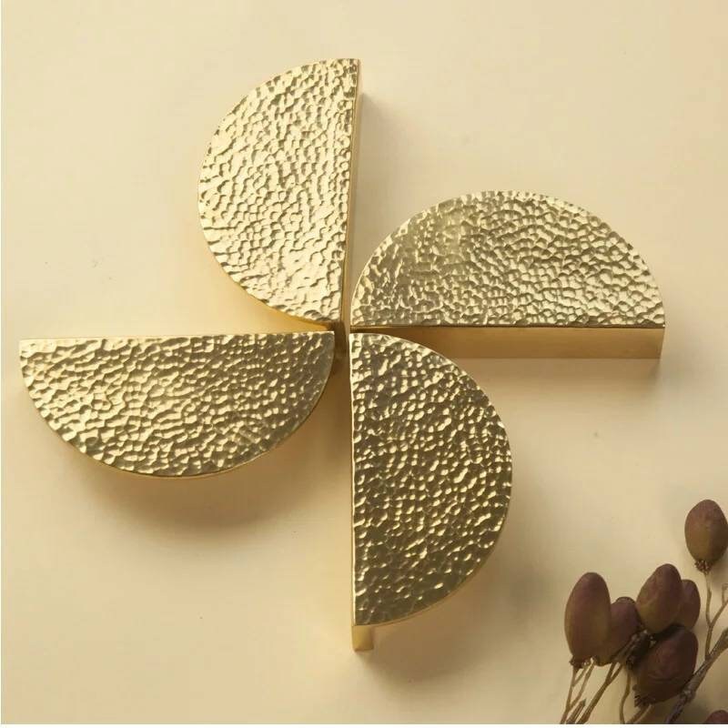 1 Pair of hammered brass semi circle handles/ 2 x demi lune drawer pulls/large cabinet handles/large gold textured metal semi circle handles