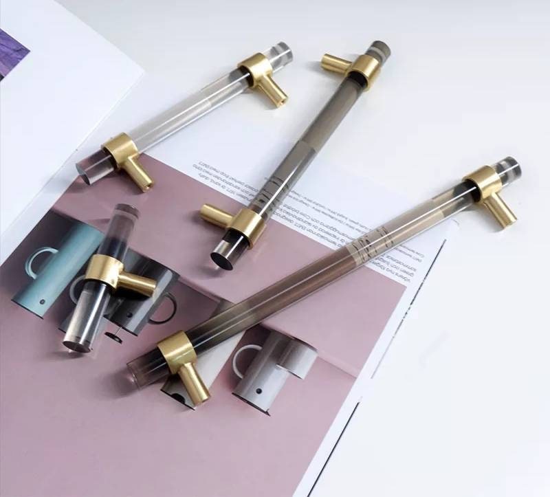 Smoke grey lucite cabinet bar pull handle/gray acrylic drawer handle/grey lucite furniture hardware/brass transparent resin cabinet handle