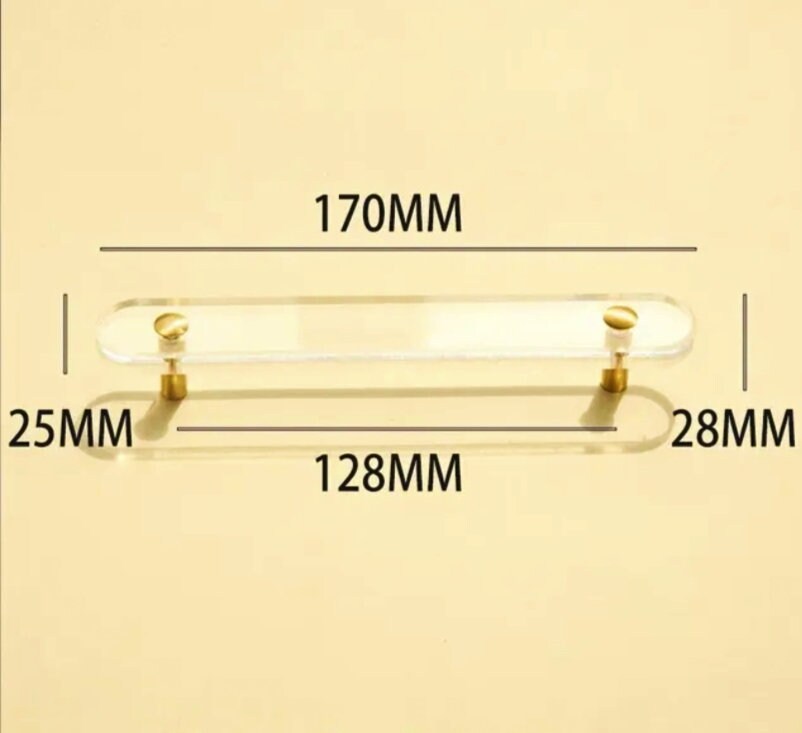 Clear lucite and brass bar shaped cabinet handle/Clear acrylic resin and gold brass drawer pull/Transparent lucite and brass door handle