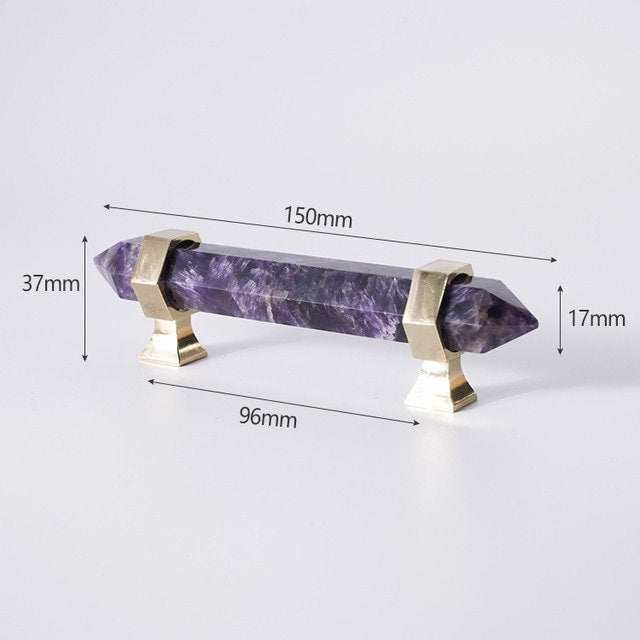 Luxury hexagonal purple amethyst crystal bar handle with gold brass fixings/Purple gemstone drawer pull/stone hardware/Amethyst door handle