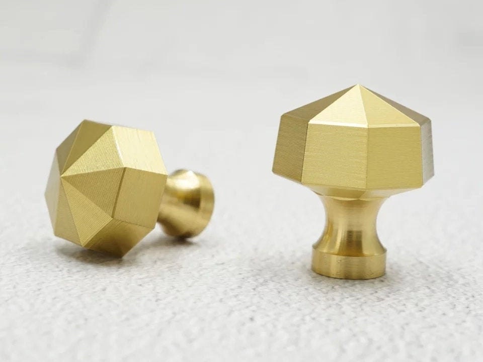 Heavy gold brass octagonal pyramid drawer pull/geometric cabinet handle/gold furniture hardware/classic door handle/hexagonal knob/IKEA hack