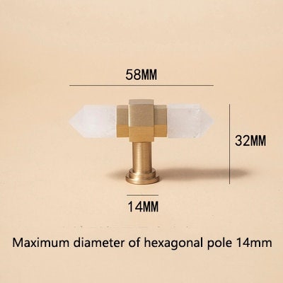 Luxury brass and white quartz crystal hexagonal bar pulls/gemstone drawer pulls/crystal cabinet handles/gold door handles/hexagonal knob