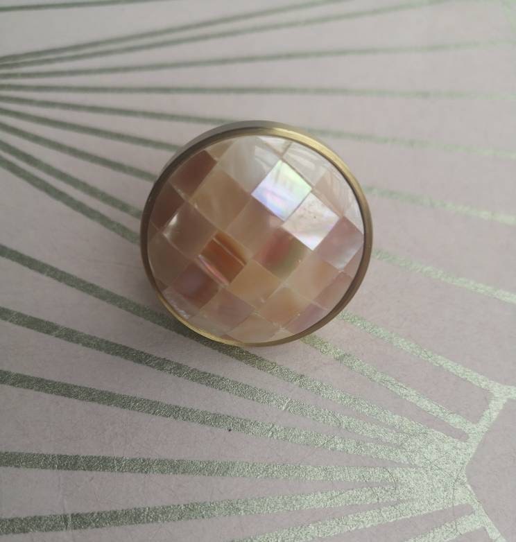 Checked pink mother of pearl drawer pull/pink pearl cabinet handle/pearl furniture hardware/pink shell cabinet pull/gold pearl door knob