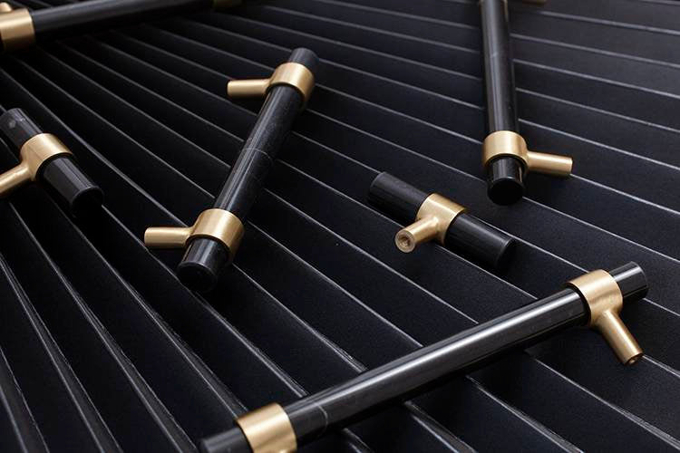 Jet black nero marble cabinet handle/black marble and brass drawer pull/marble furniture hardware/black and gold or silver kitchen hardware
