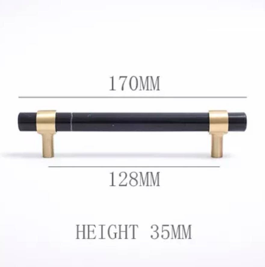 Jet black nero marble cabinet handle/black marble and brass drawer pull/marble furniture hardware/black and gold or silver kitchen hardware