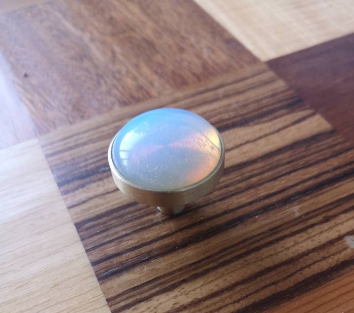 Round moonstone and gold brass drawer pull/opalite cabinet handle/gemstone drawer knob/Semi precious stone hardware/moon stone door handle