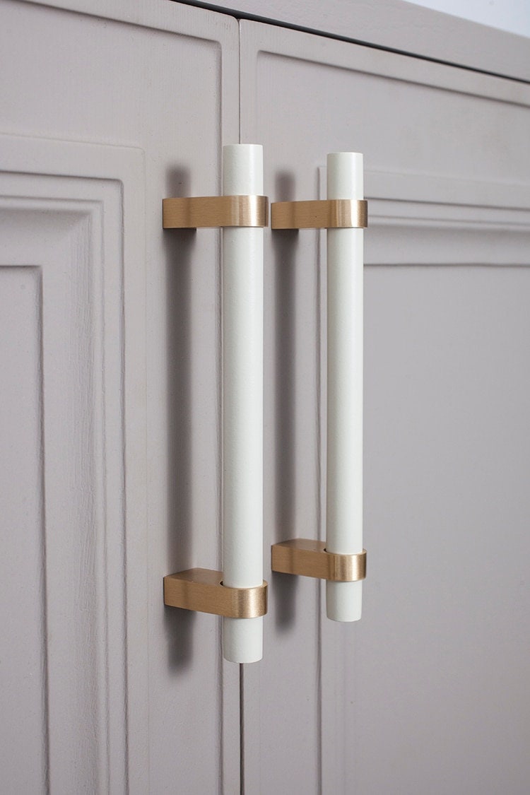 White and Gold cabinet bar pulls/ wooden drawer handles/nursery furniture hardware/white cabinet door handles/childrens furniture handle