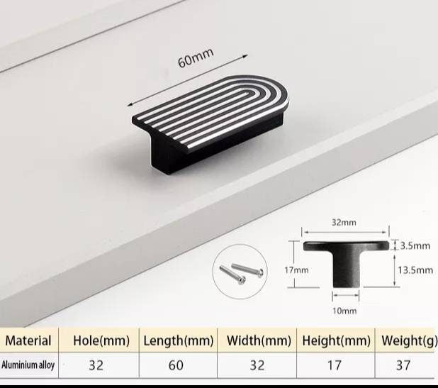 Wide black and silver retro pattern bar handle/large cabinet pull/big door handle/monochrome drawer pull/mid century modern style handle