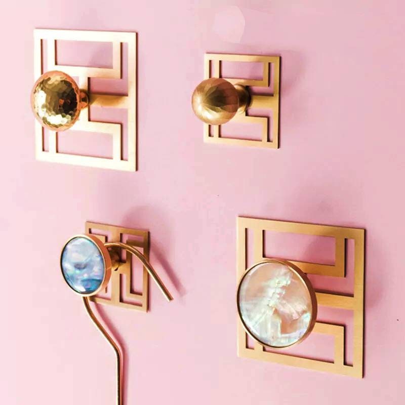 Square gold brass geometric pattern backplates for drawer handles/Brass square back plates for cabinet pulls/Modern square gold backplate