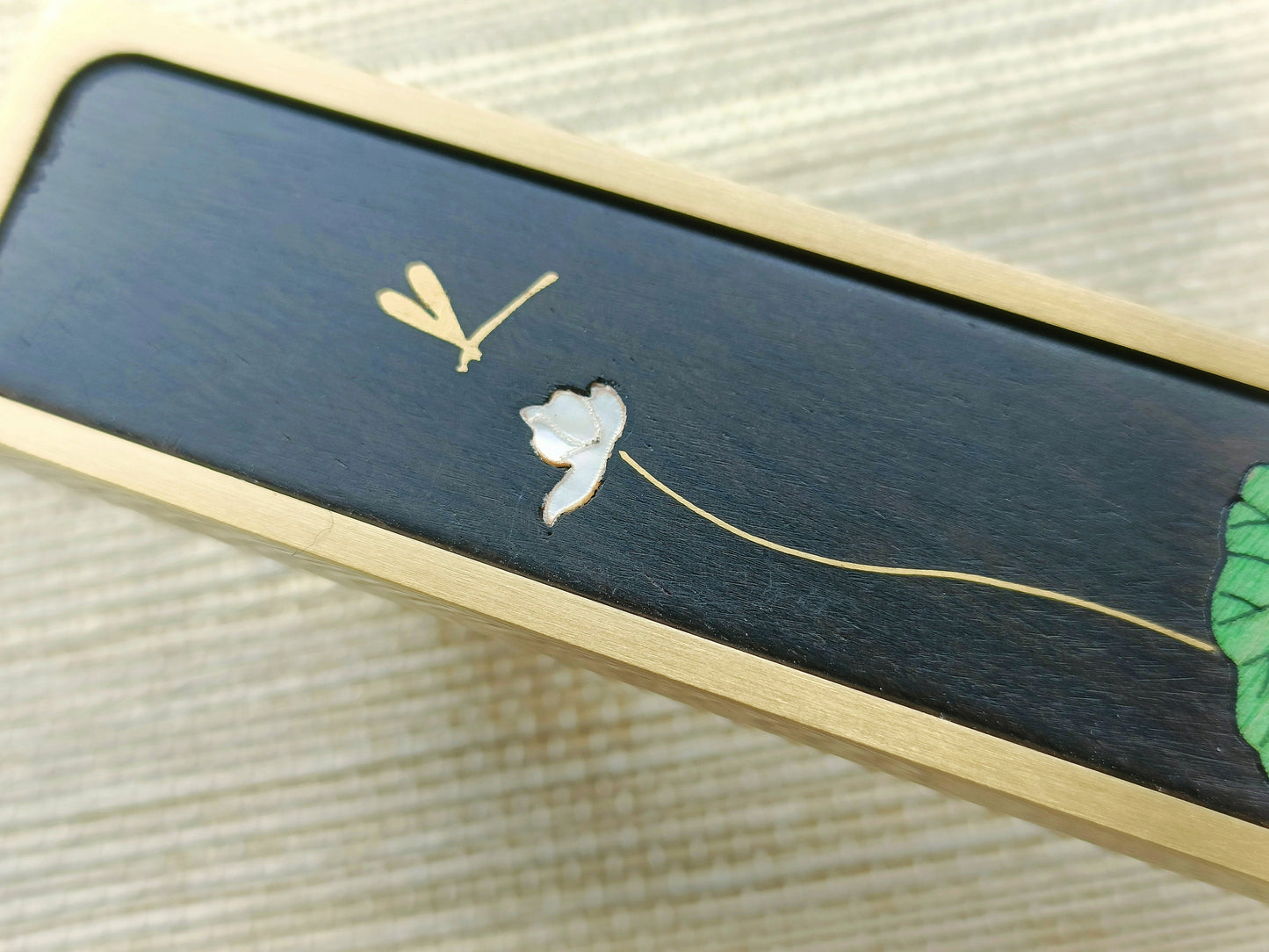 Waterlilies drawer pull/Pearl and brass inlaid drawer pull/Intricate pearl inlay cabinet pull/water lily door handle/Luxury pearl hardware
