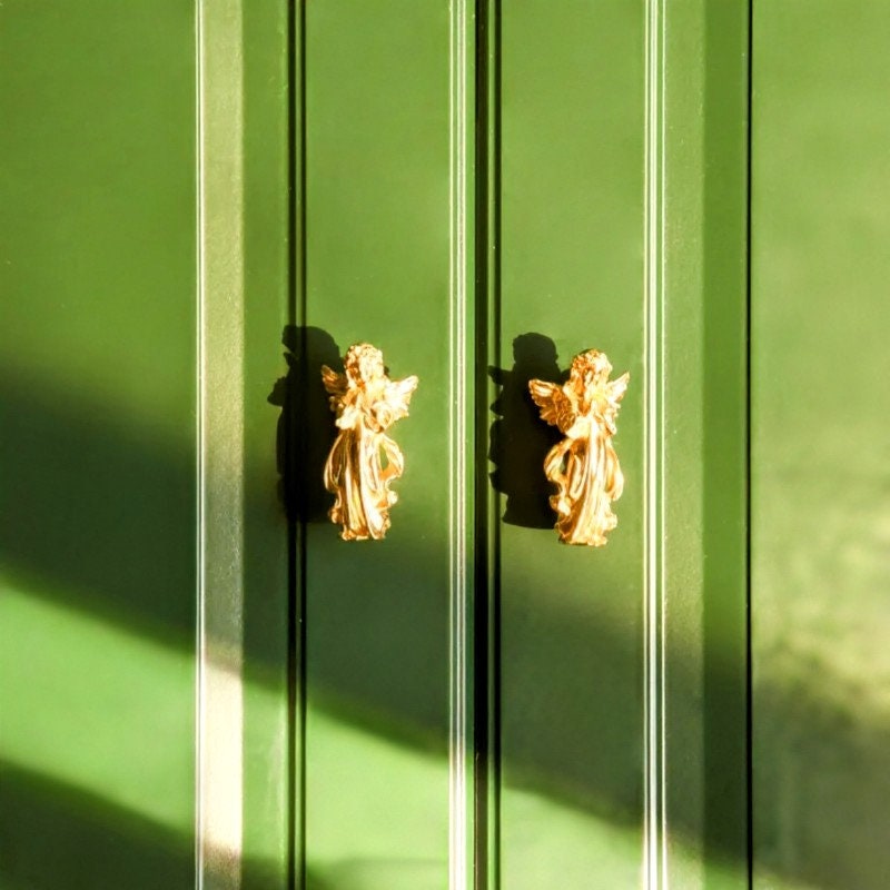 Gold brass Angel door handle/Guardian Angel Cabinet Pull/Gold Fairy drawer pull/Gold angelic themed furniture hardware/Sweet Angel door knob