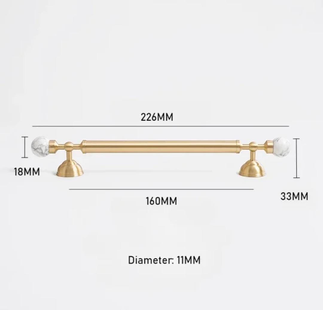 White marble and brass bar handle/Stone and brass drawer pull/unique cabinet handle/IKEA hack/wardrobe door handle/Geometric shaped hardware