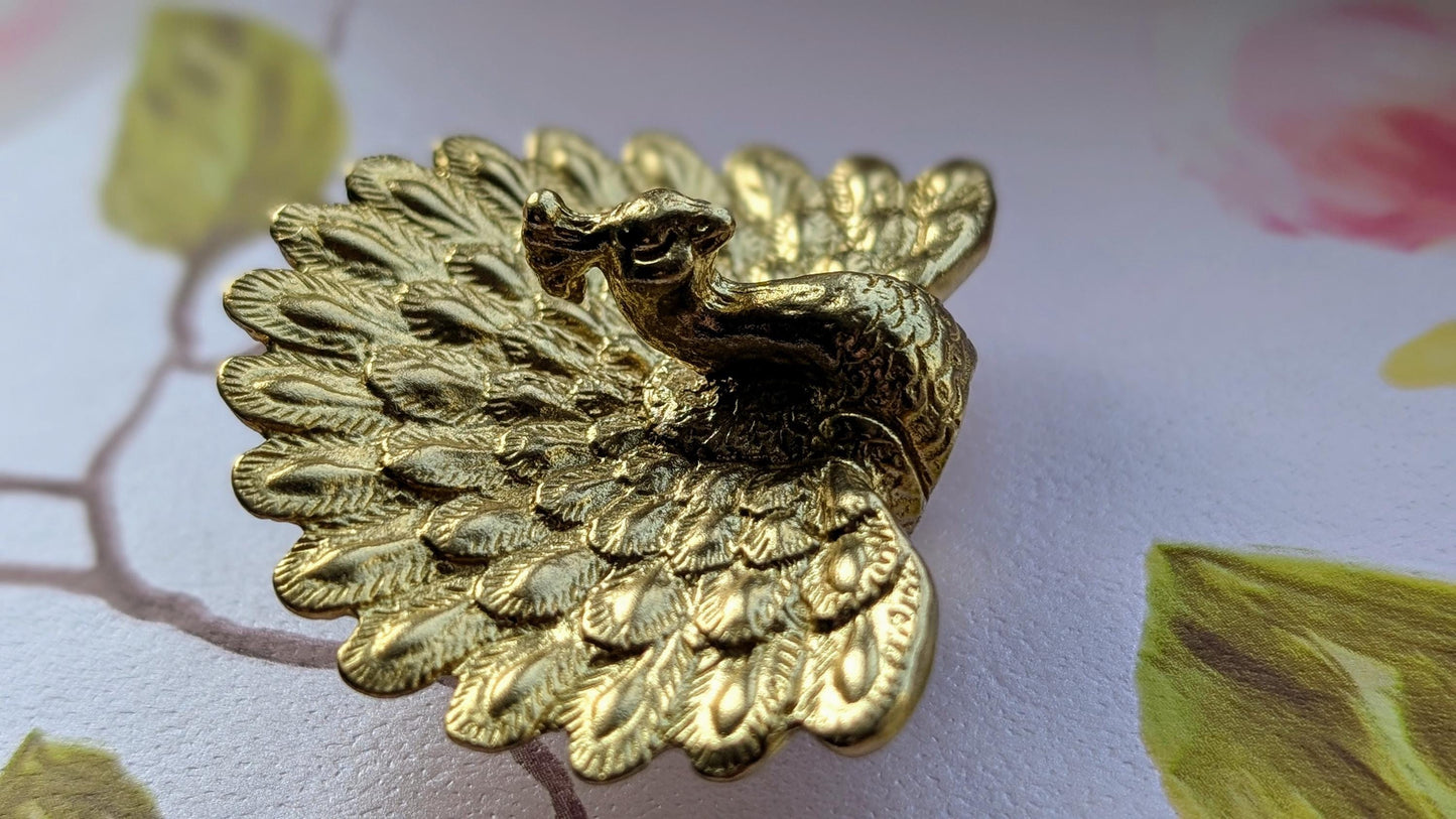 Gold Peacock Cabinet Pull/Gold Brass Peacock Door Handle/Bird shaped drawer handle/gold furniture hardware/Peafowl Cabinet Handle/Door knob