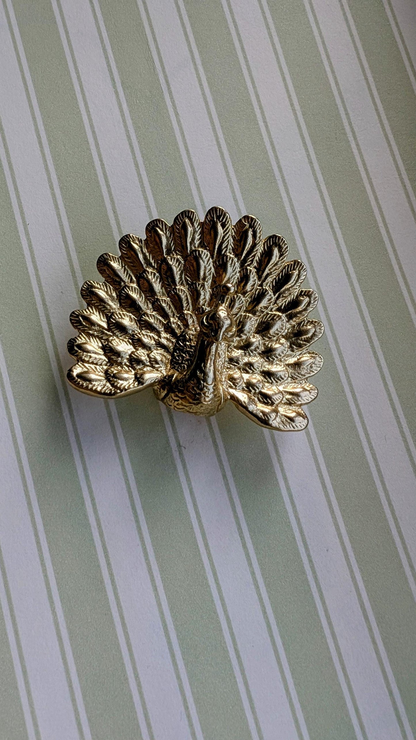 Gold Peacock Cabinet Pull/Gold Brass Peacock Door Handle/Bird shaped drawer handle/gold furniture hardware/Peafowl Cabinet Handle/Door knob