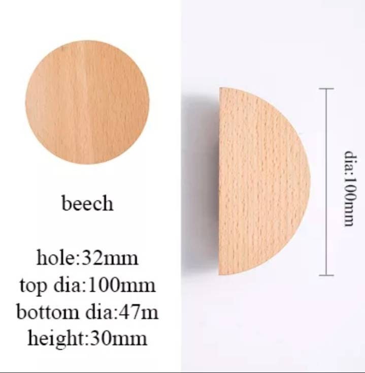 1 Pair of wooden semi circle handles/Demi lune drawer pulls/large half circle cabinet handles/large dark or light wood semi circle handles